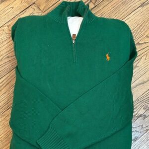 NWT Polo Ralph Lauren XL 1/4 Zip Cotton Sweater - Green w/ Orange Pony